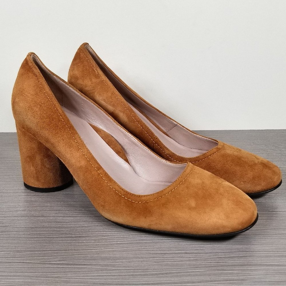 Taryn Rose Filomena Block Heel Pump, Tan Suede, Womens Size 9.5 M